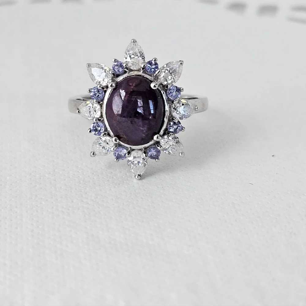 Natural Indian Star Ruby Moissanite Tanzanite Ring In Sterling Silver Size 7 - Picture 6 of 7